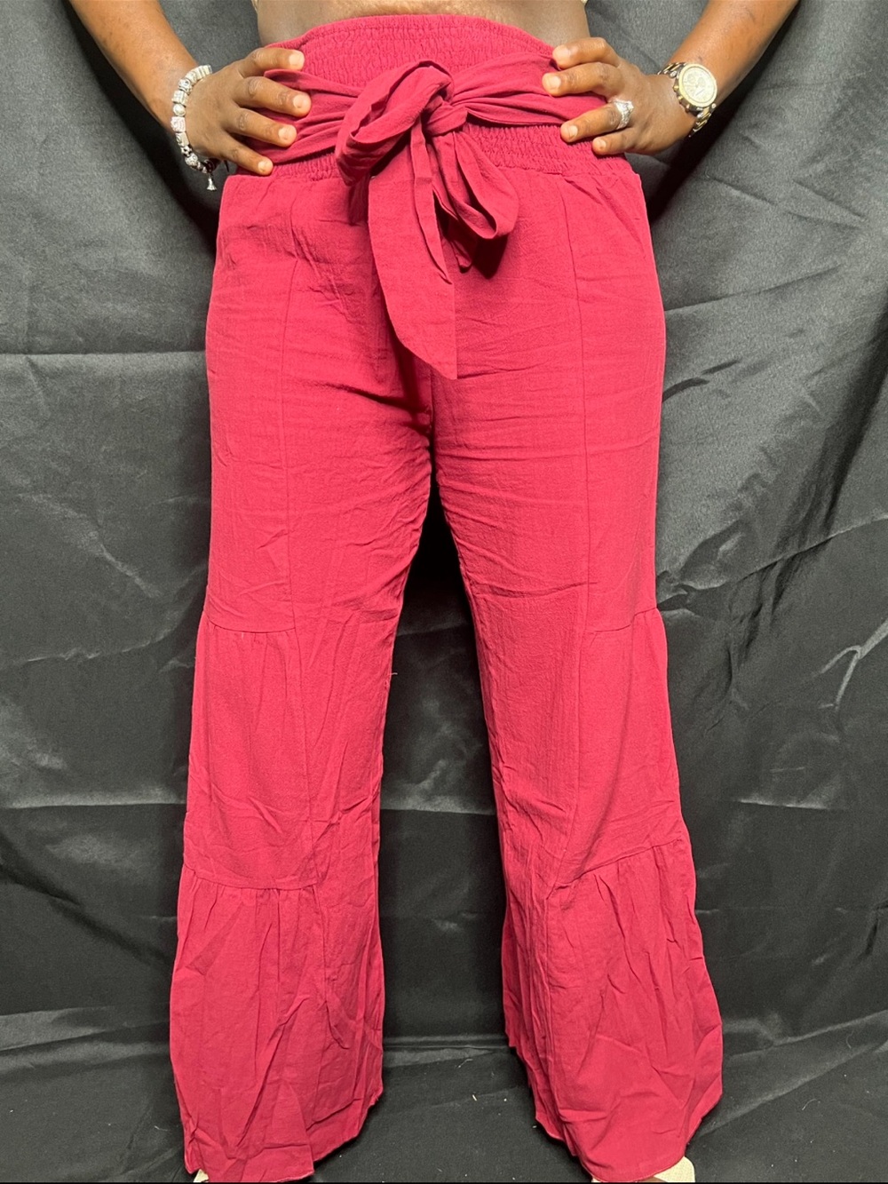 Wide-Leg Tie-Waist Linens Pants
